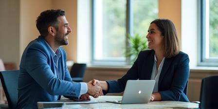 Satisfied business leaders shaking hands